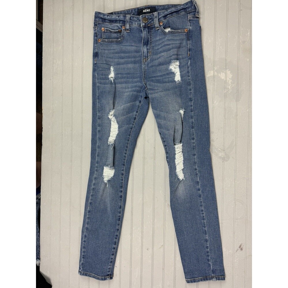 Aero Size 8 Womens Jeans Jegging High Rise Distress Skinny Med Wash Stretch